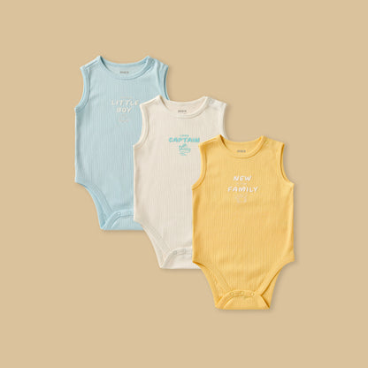 Pack of 3 - Printed Ribbed Sleeveless Cotton Bodysuit - Multicolour / 12-18 mths