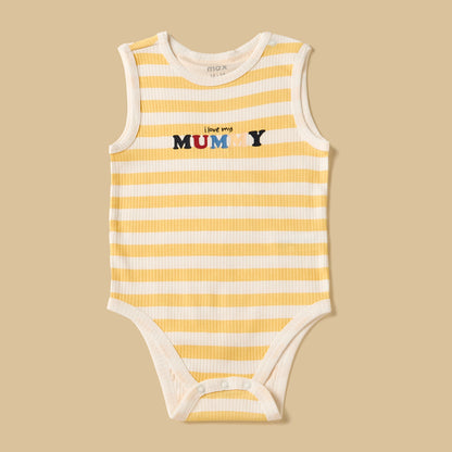 Pack of 3 - Slogan Print Ribbed Sleeveless Cotton Bodysuit