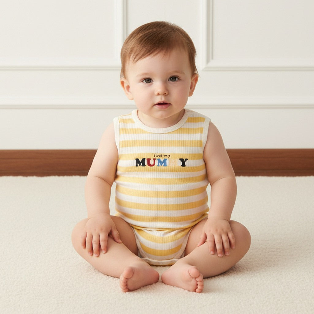 Pack of 3 - Slogan Print Ribbed Sleeveless Cotton Bodysuit