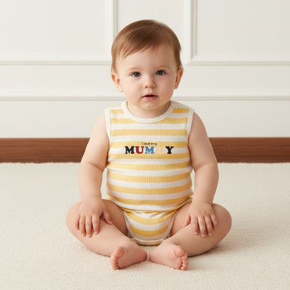 Pack of 3 - Slogan Print Ribbed Sleeveless Cotton Bodysuit