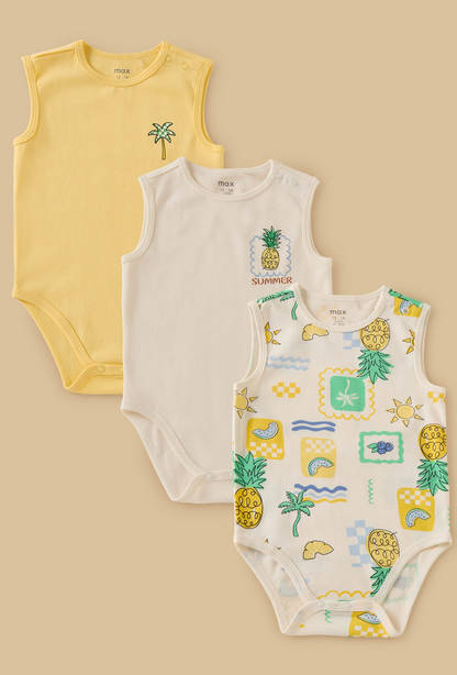 Pack of 3 - Printed Sleeveless Bodysuit-undefined-image-1