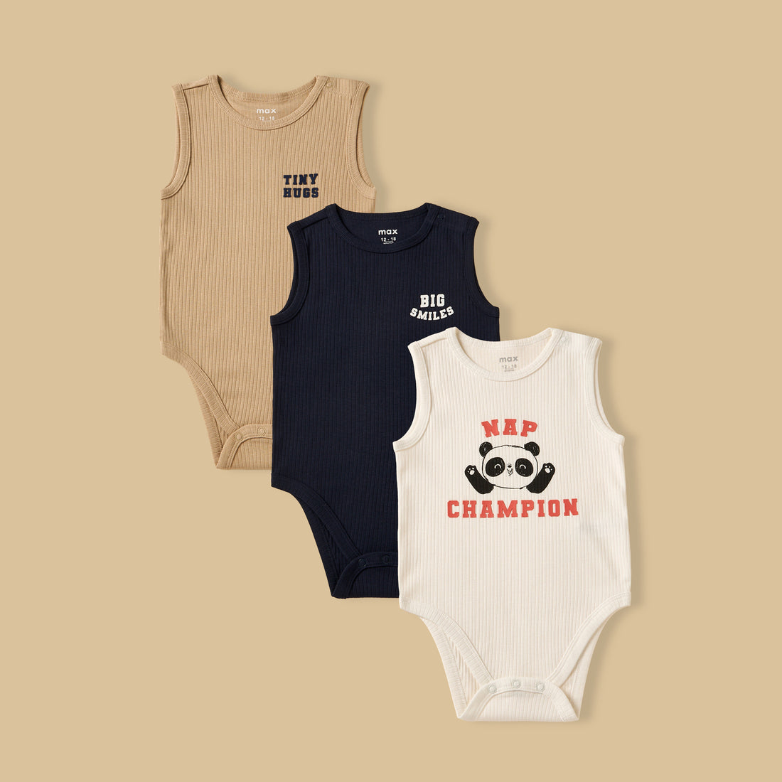 Pack of 3 - Ribbed Cotton Sleeveless Bodysuit - Multicolour / 12-18 mths