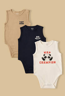 Pack of 3 - Ribbed Cotton Sleeveless Bodysuit-undefined-image-1