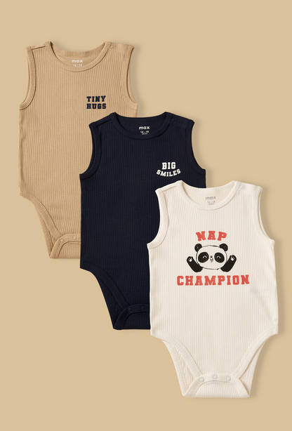 Pack of 3 - Ribbed Cotton Sleeveless Bodysuit-undefined-image-1