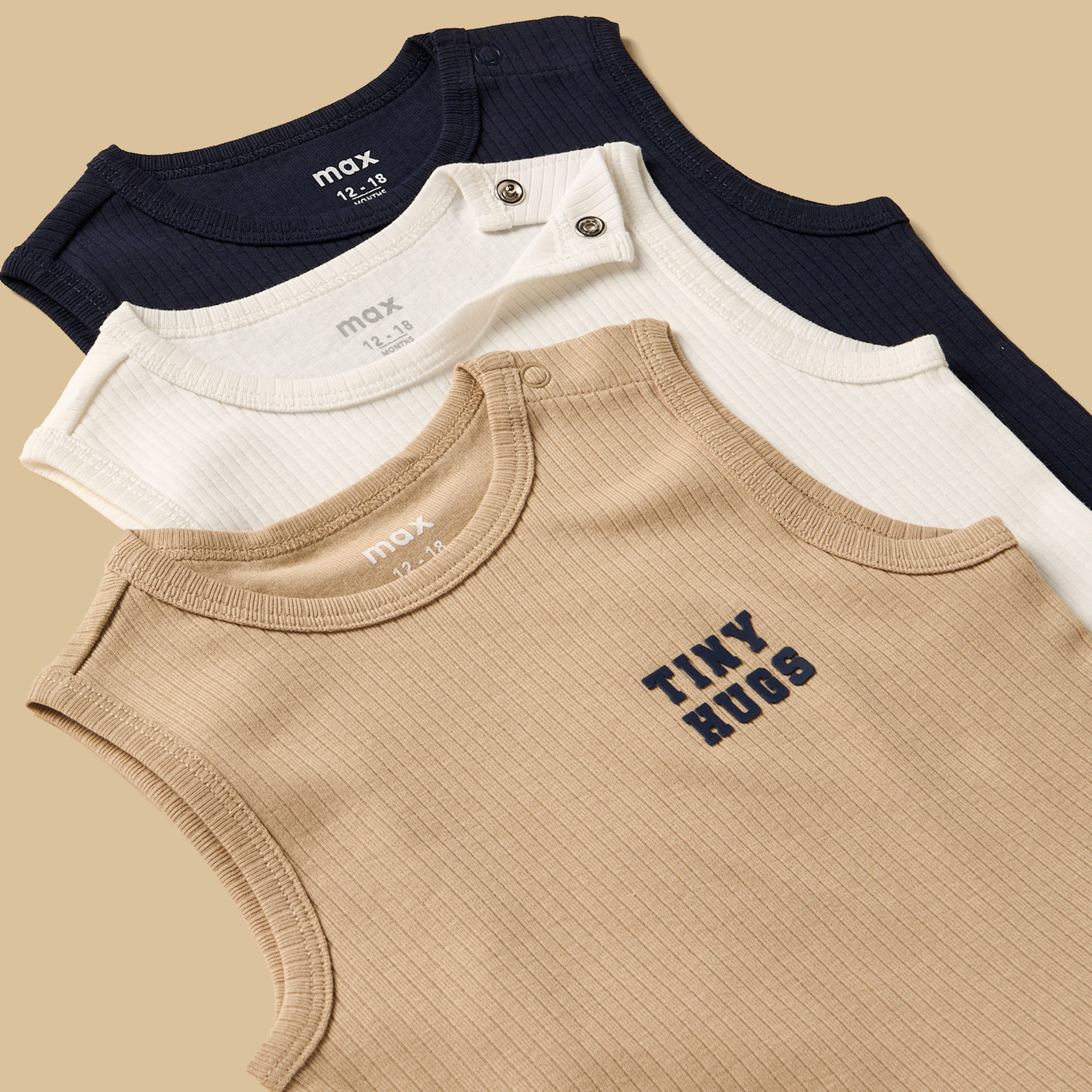 Pack of 3 - Ribbed Cotton Sleeveless Bodysuit
