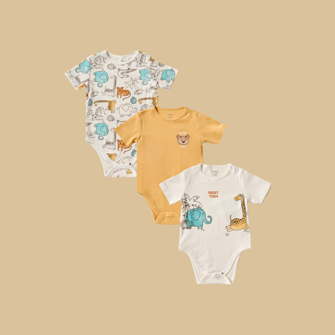 Pack of 3 - Safari Print Cotton Bodysuit - Multicolour / 12-18 mths
