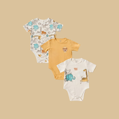 Pack of 3 - Safari Print Cotton Bodysuit - Multicolour / 12-18 mths