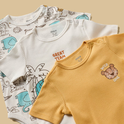 Pack of 3 - Safari Print Cotton Bodysuit
