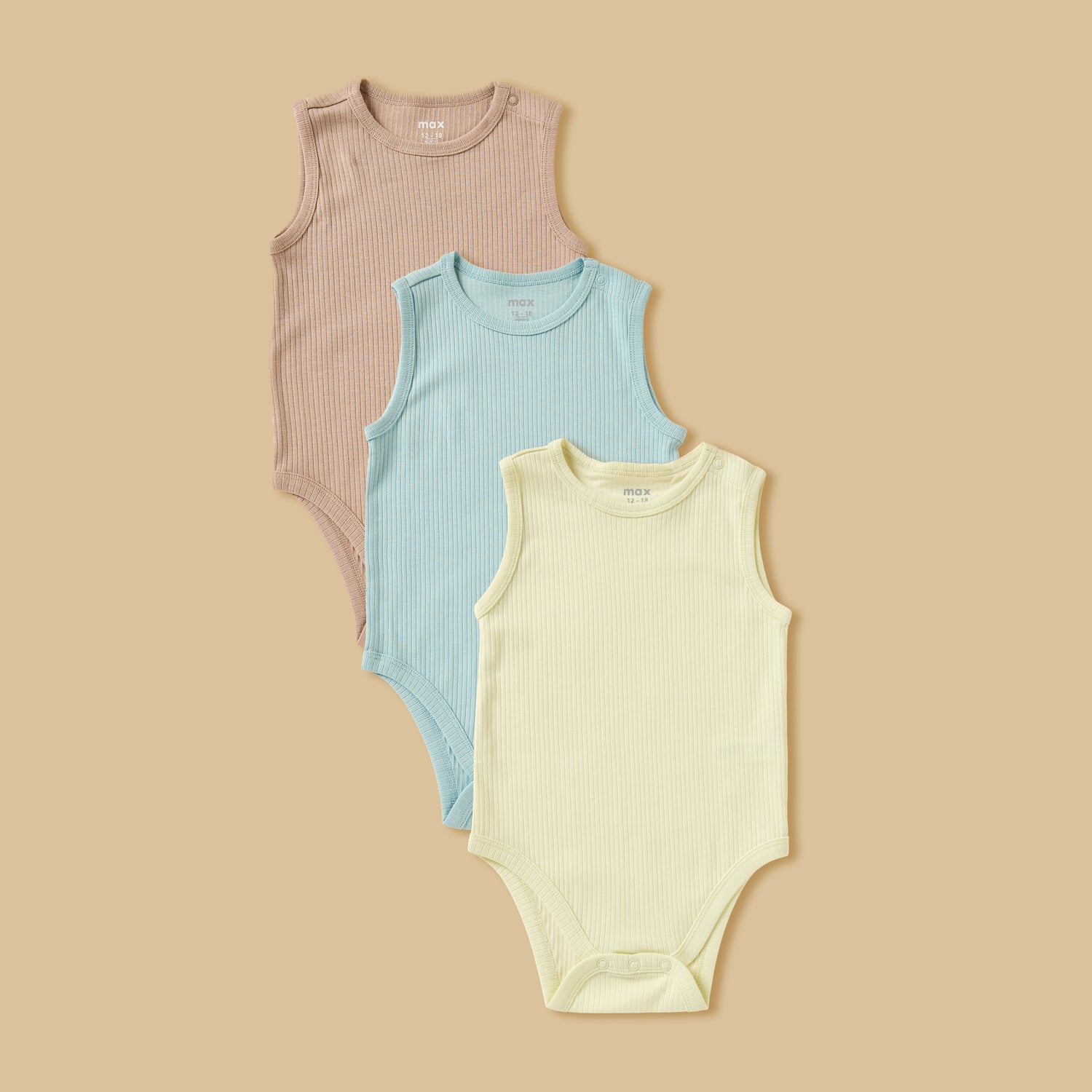 Pack of 3 - Ribbed Sleeveless Cotton Bodysuit - Multicolour / 12-18 mths