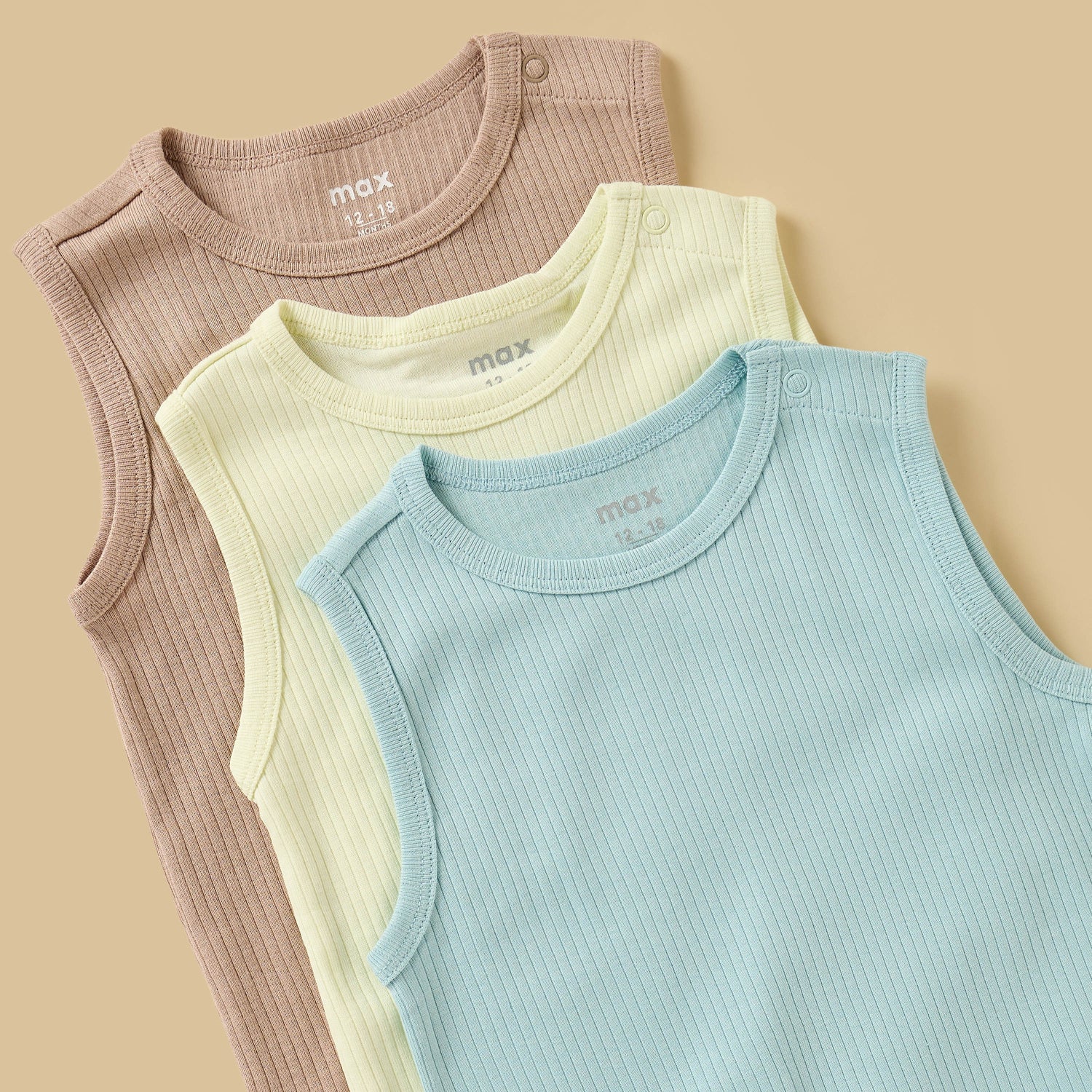 Pack of 3 - Ribbed Sleeveless Cotton Bodysuit