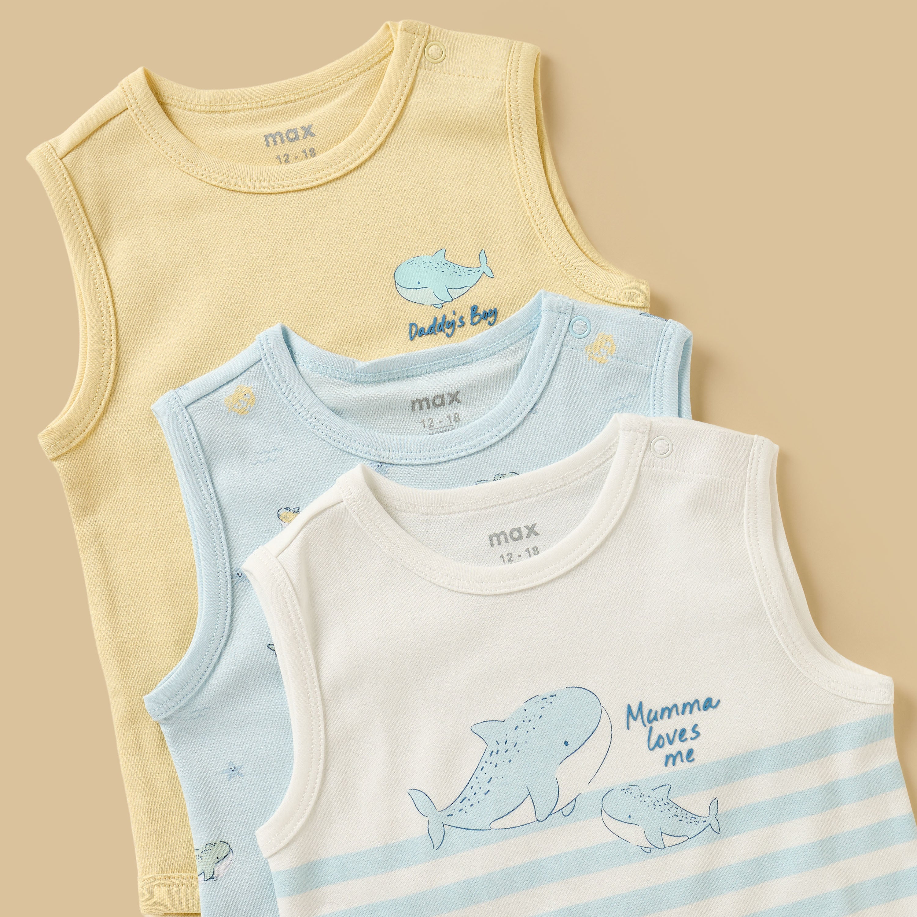 Pack of 3 - Printed Sleeveless Cotton Bodysuit