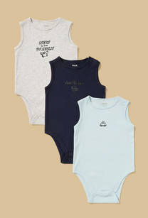 Pack of 3 - Foil Print Ribbed Sleeveless Cotton Bodysuit-undefined-image-1