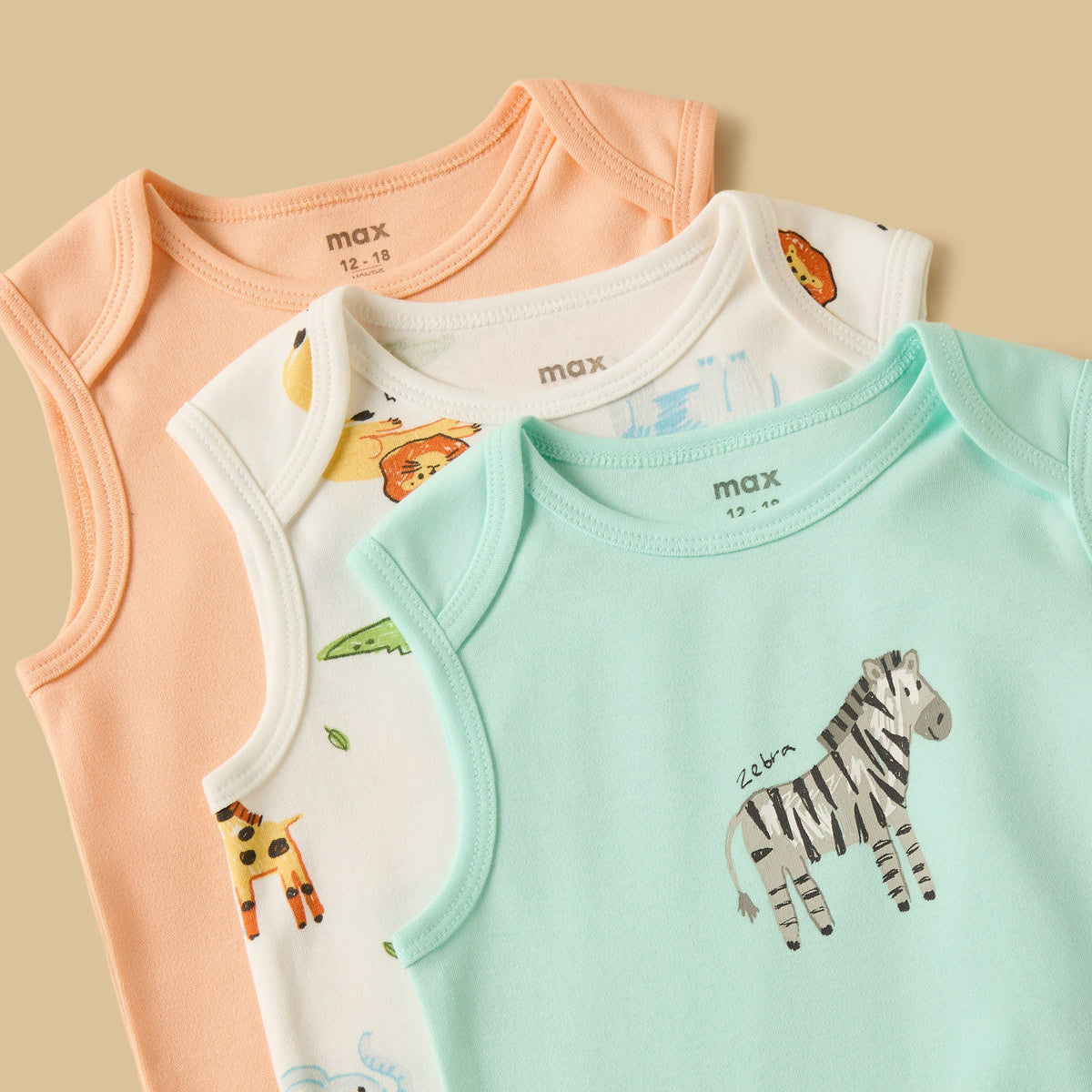 Pack of 3 - Safari Print Sleeveless Cotton Bodysuit