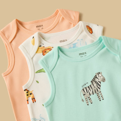 Pack of 3 - Safari Print Sleeveless Cotton Bodysuit