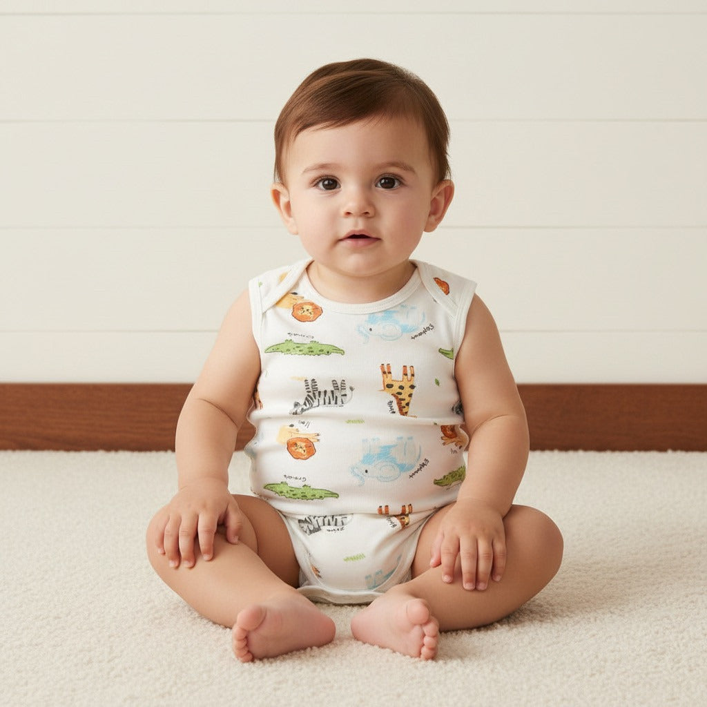 Pack of 3 - Safari Print Sleeveless Cotton Bodysuit