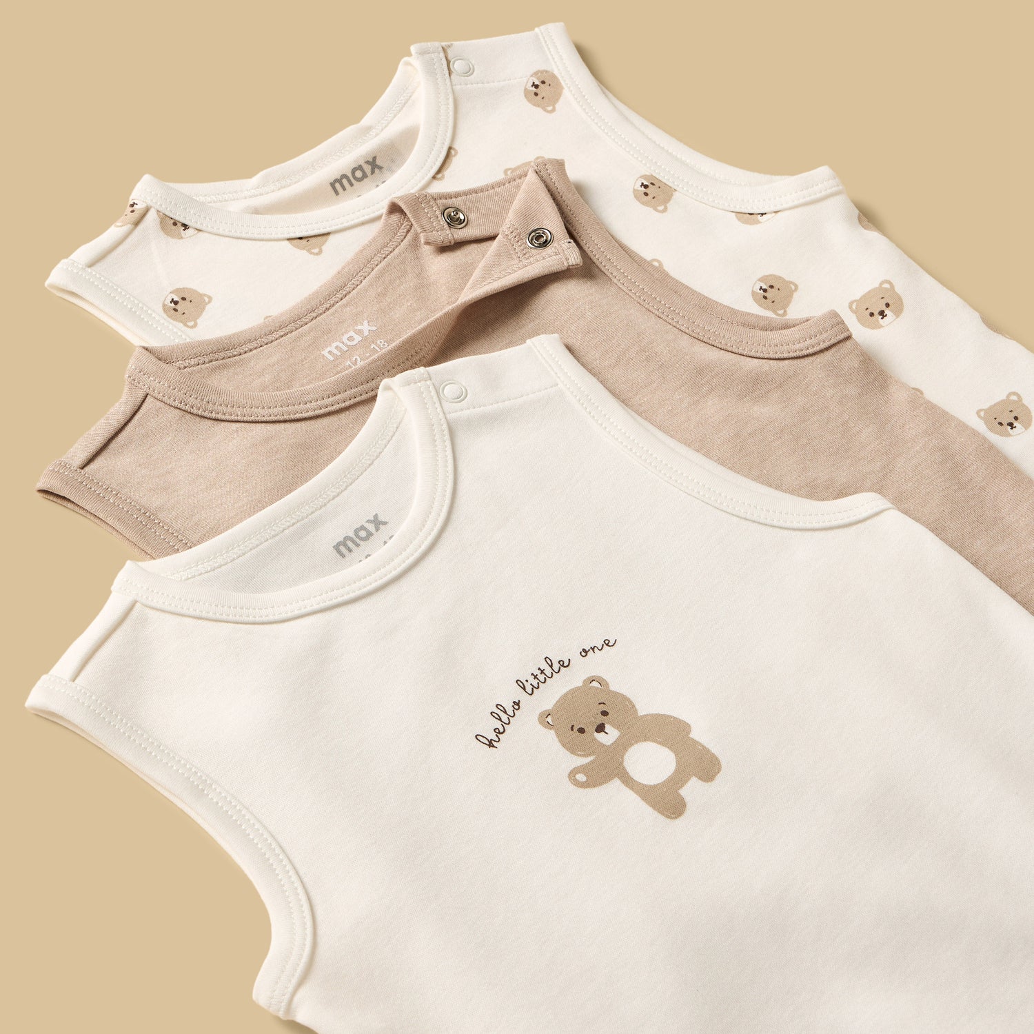 Pack of 3 - Bear Print Sleeveless Cotton Bodysuit