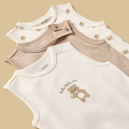 Pack of 3 - Bear Print Sleeveless Cotton Bodysuit