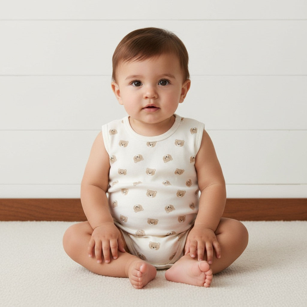 Pack of 3 - Bear Print Sleeveless Cotton Bodysuit