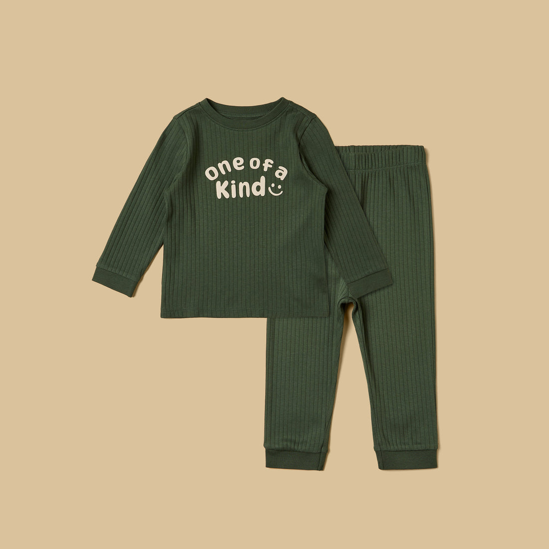 Pack of 2 - Ribbed Slogan Print Cotton Pyjama Set