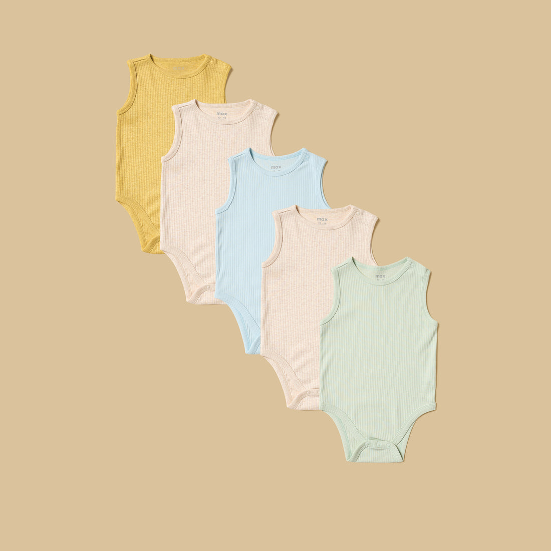 Pack of 5 - Ribbed Sleeveless Cotton Bodysuit - Multicolour / 9-12 mths
