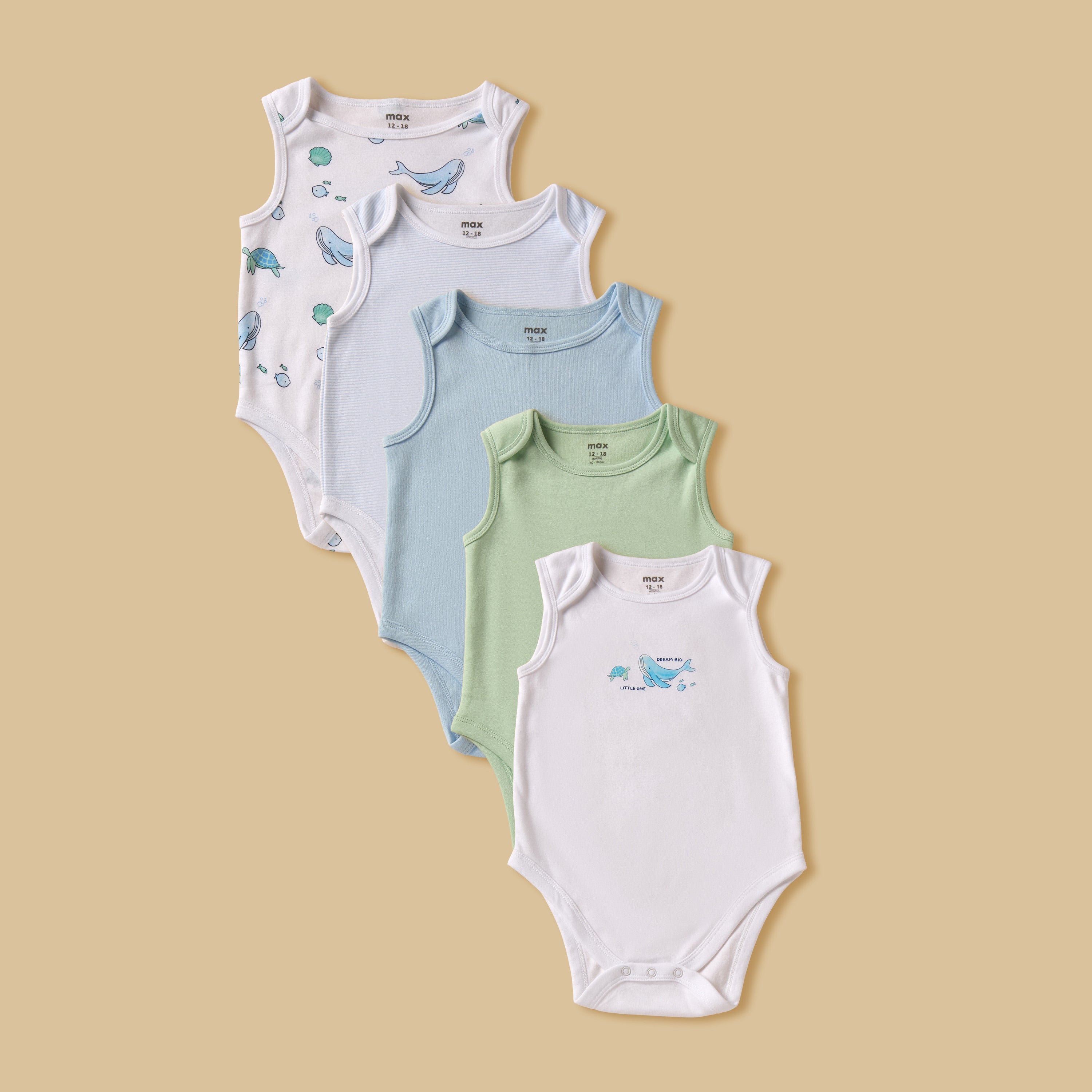 Pack of 5 - Assorted Sleeveless Bodysuit - Multicolour / 12-18 mths