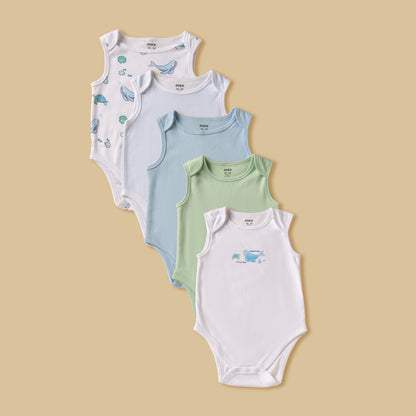 Pack of 5 - Assorted Sleeveless Bodysuit - Multicolour / 12-18 mths