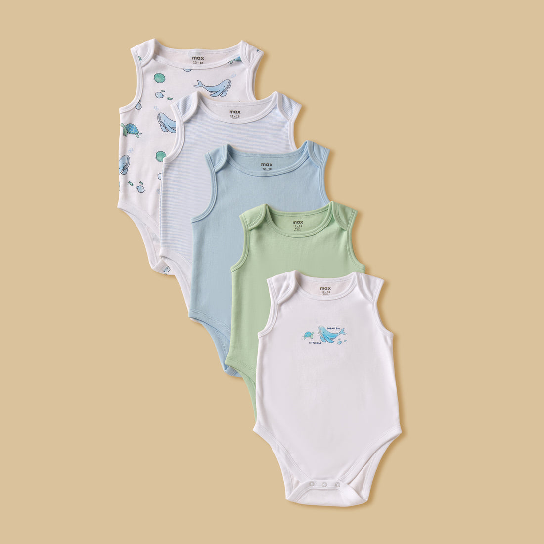 Pack of 5 - Assorted Sleeveless Bodysuit - Multicolour / 12-18 mths