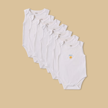 Pack of 7 - Printed Cotton Bodysuit - White / 12-18 mths