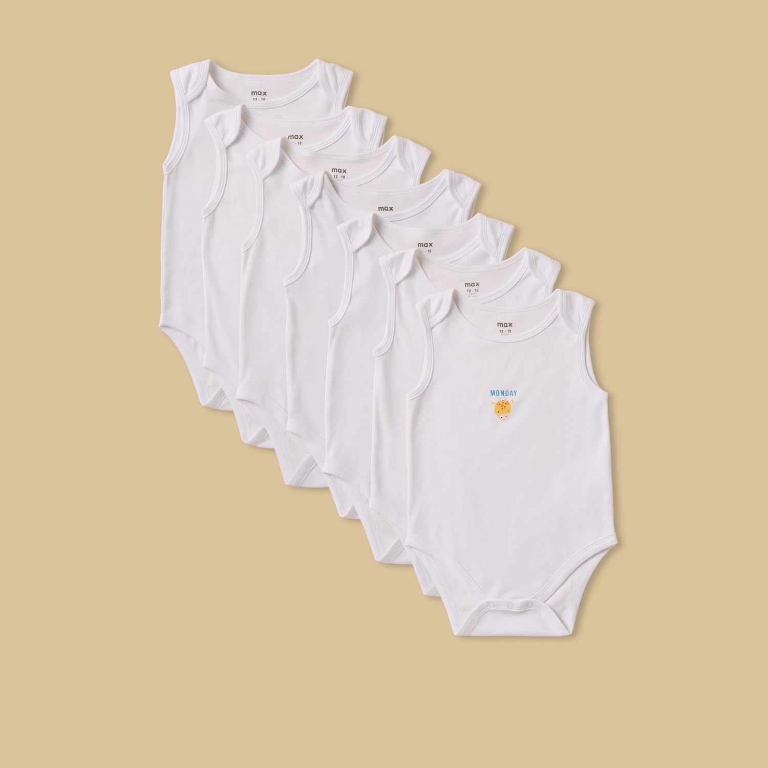 Pack of 7 - Printed Cotton Bodysuit - White / 12-18 mths