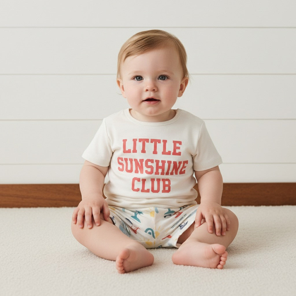 Nautical Print Cotton Shorts Set - Cream / 12-18 mths