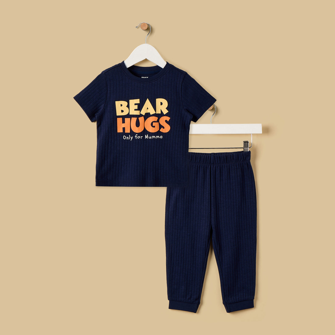Slogan Print Textured Cotton Pyjama Set