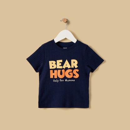 Slogan Print Textured Cotton Pyjama Set