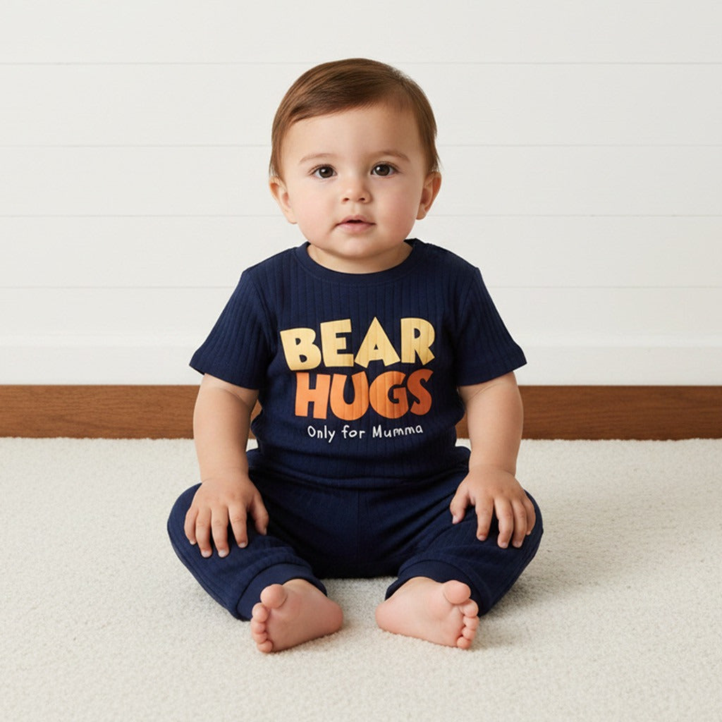 Slogan Print Textured Cotton Pyjama Set - Blue / 12-18 mths