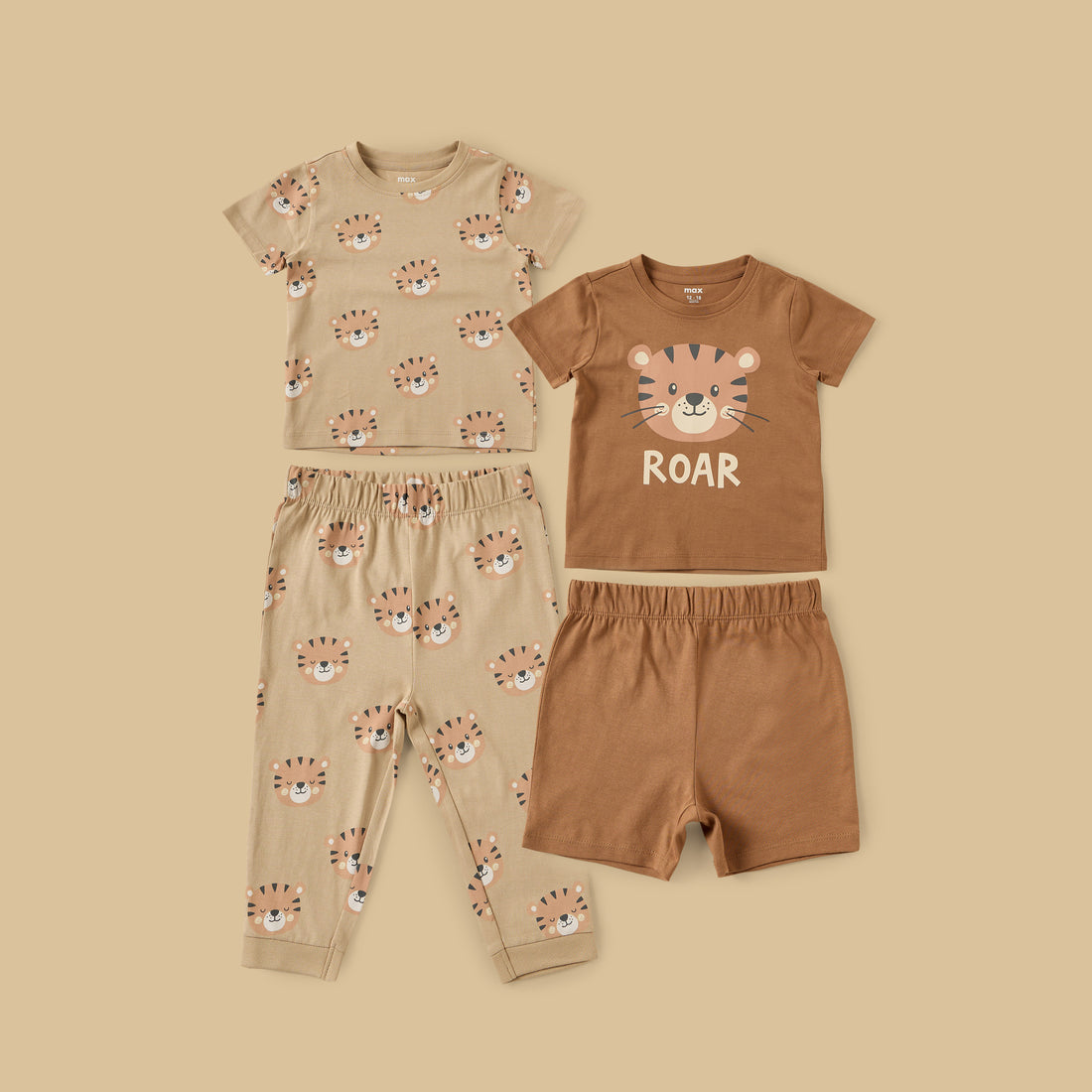 Pack of 2 - Tiger Print Cotton Pyjama Set - Brown / 12-18 mths