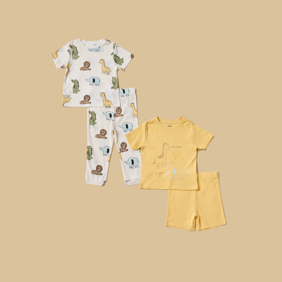 Pack of 2 - Safari Print Cotton Pyjama Set - Multicolour / 12-18 mths