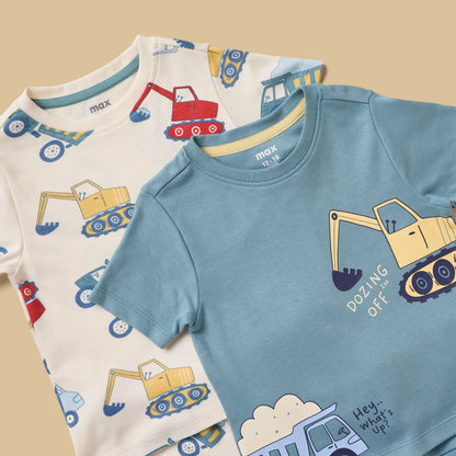 Pack of 2 - Printed Cotton Pyjama Set