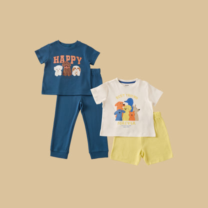 Pack of 2 - Dog Print Cotton T-shirts and Pyjamas - Multicolour / 12-18 mths