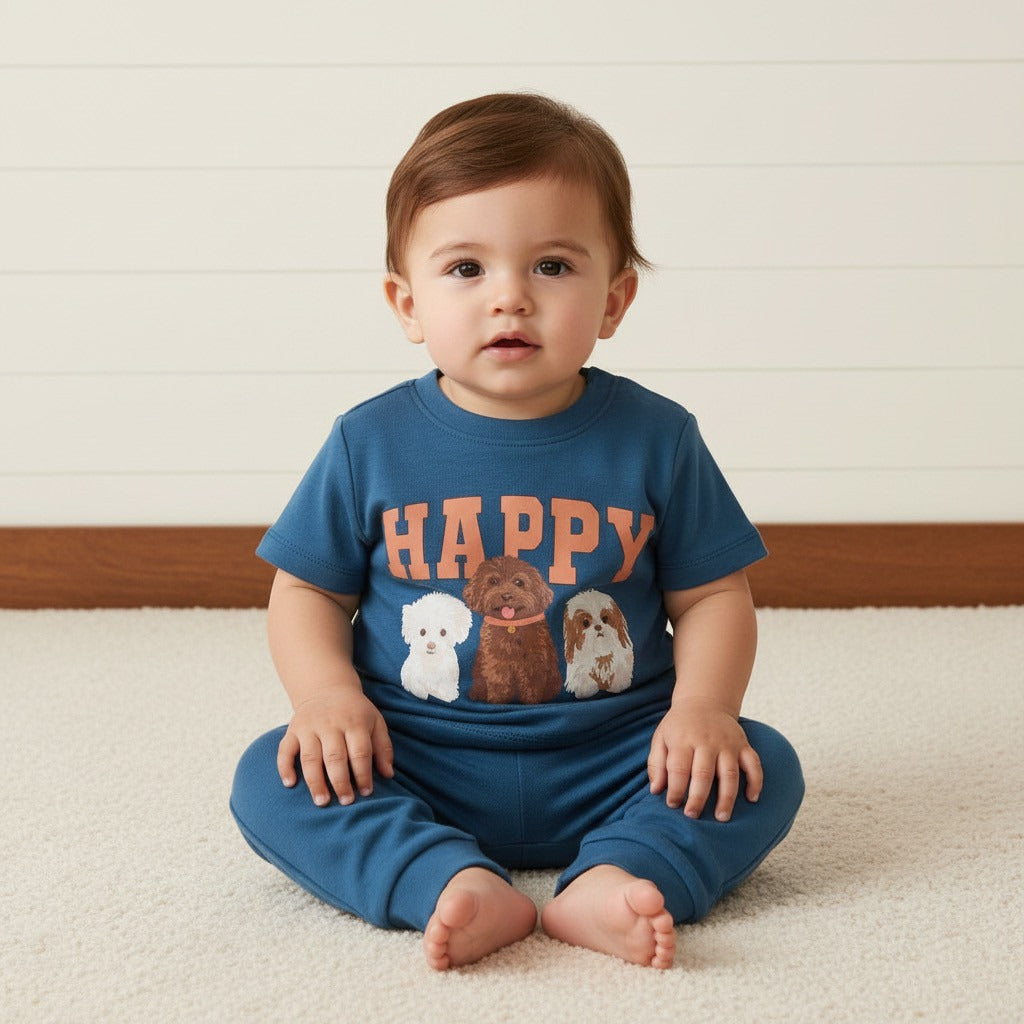 Pack of 2 - Dog Print Cotton T-shirts and Pyjamas