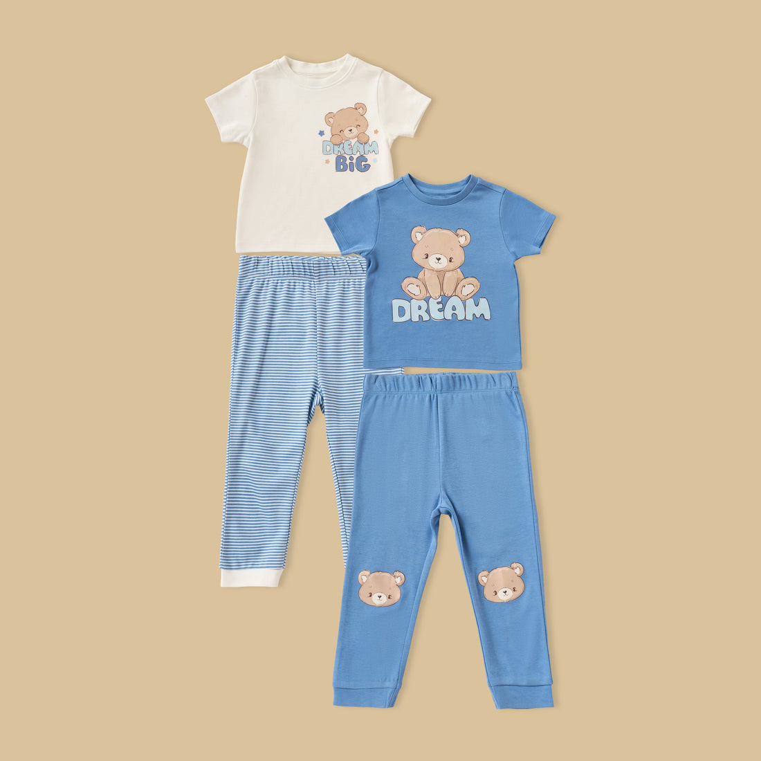 Pack of 2 - Teddy Bear Print Cotton Pyjama Set - Blue / 12-18 mths