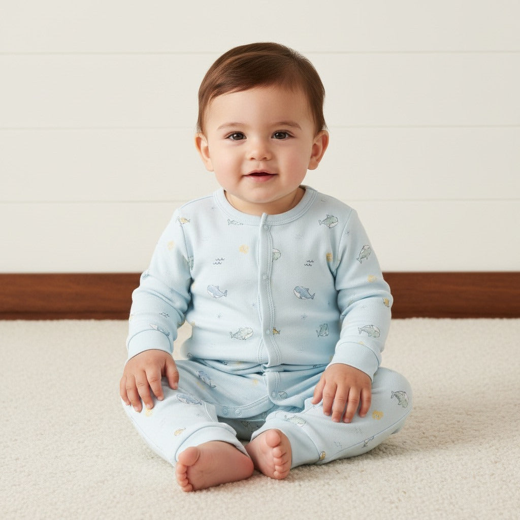 Pack of 2 - Whale Print Cotton Sleepsuit