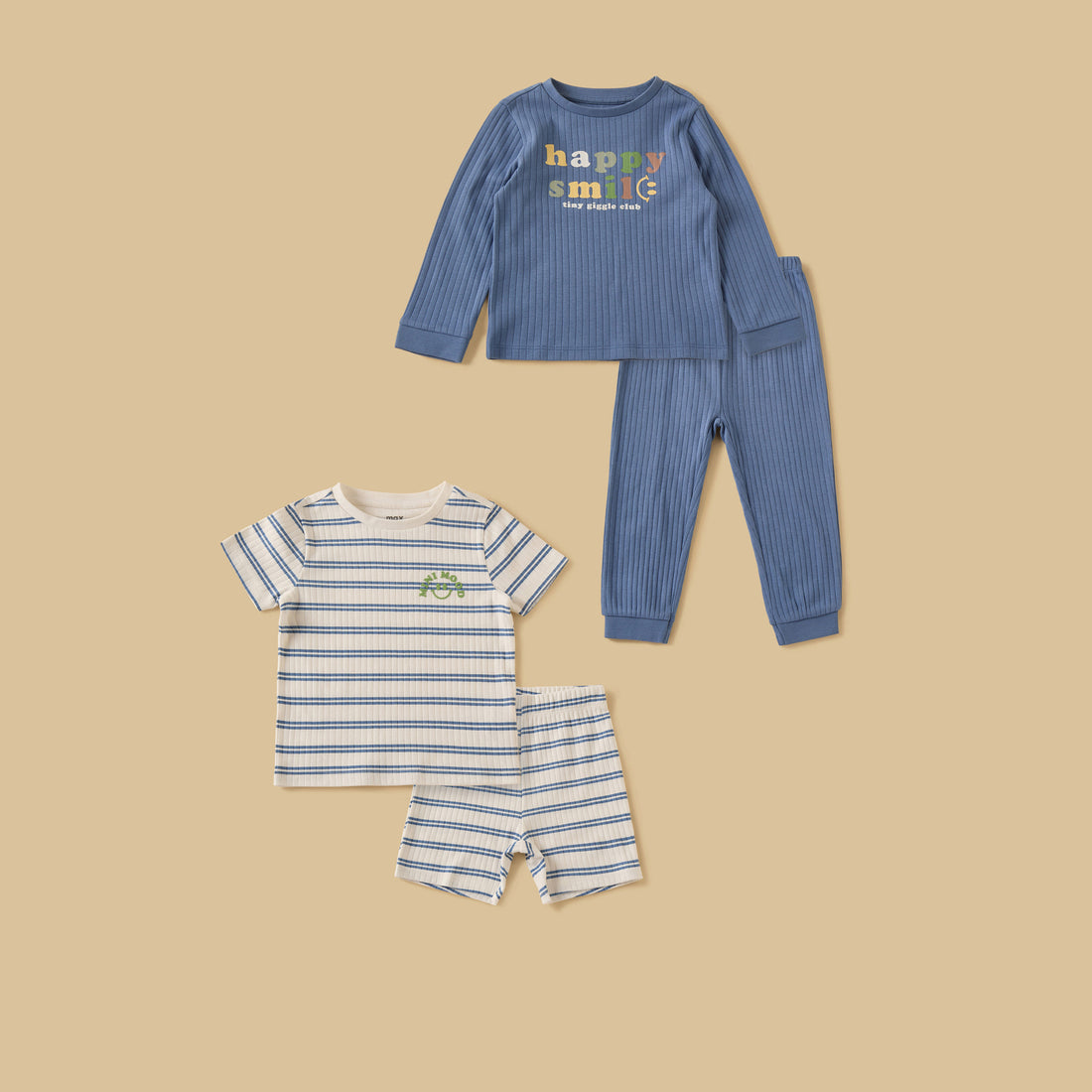 Pack of 2 - Ribbed Cotton Pyjama Set - Blue / 12-18 mths