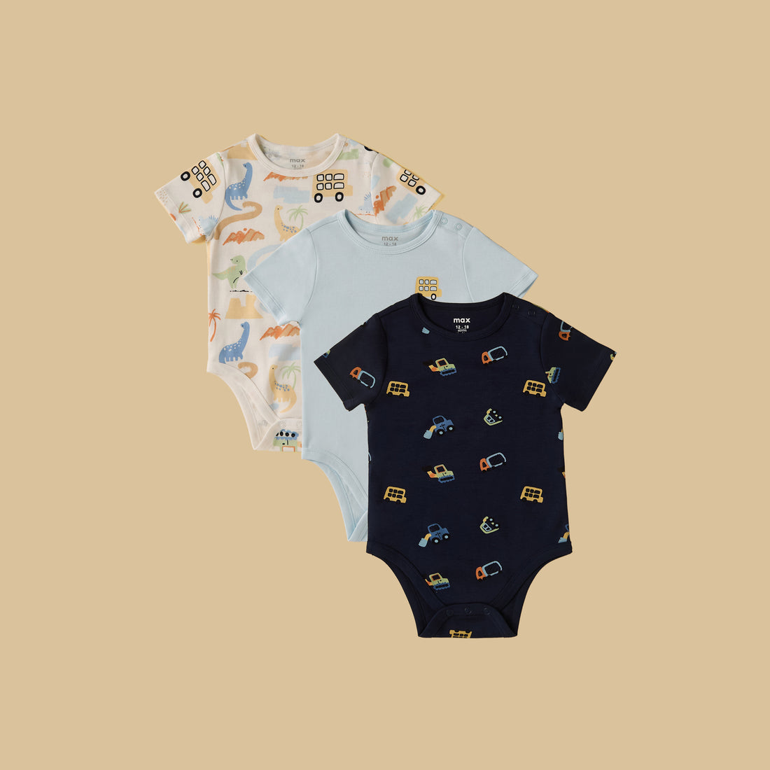 Pack of 3 - Printed Bodysuit - Blue / 12-18 mths