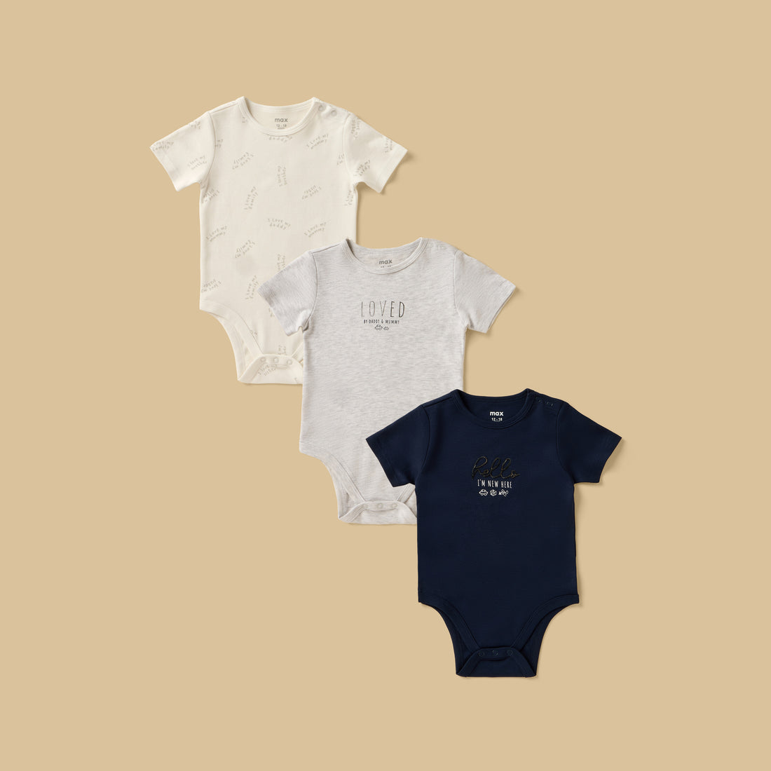 Pack of 3 - Typographic Foil Print Cotton Bodysuit - Multicolour / 12-18 mths