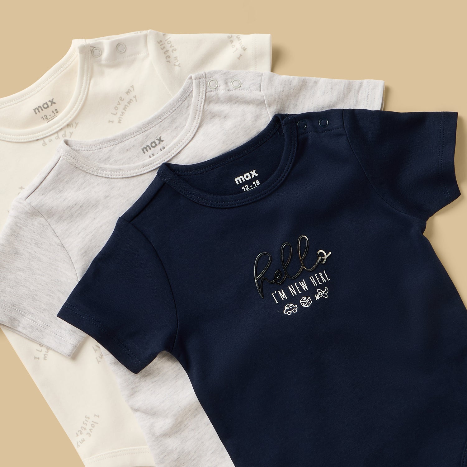 Pack of 3 - Typographic Foil Print Cotton Bodysuit