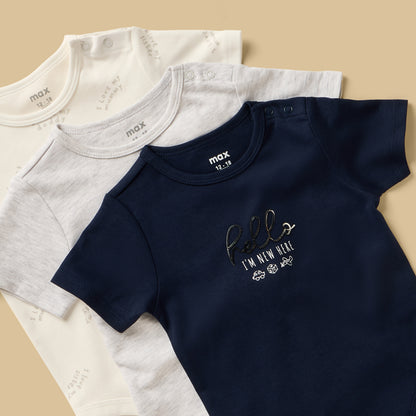 Pack of 3 - Typographic Foil Print Cotton Bodysuit