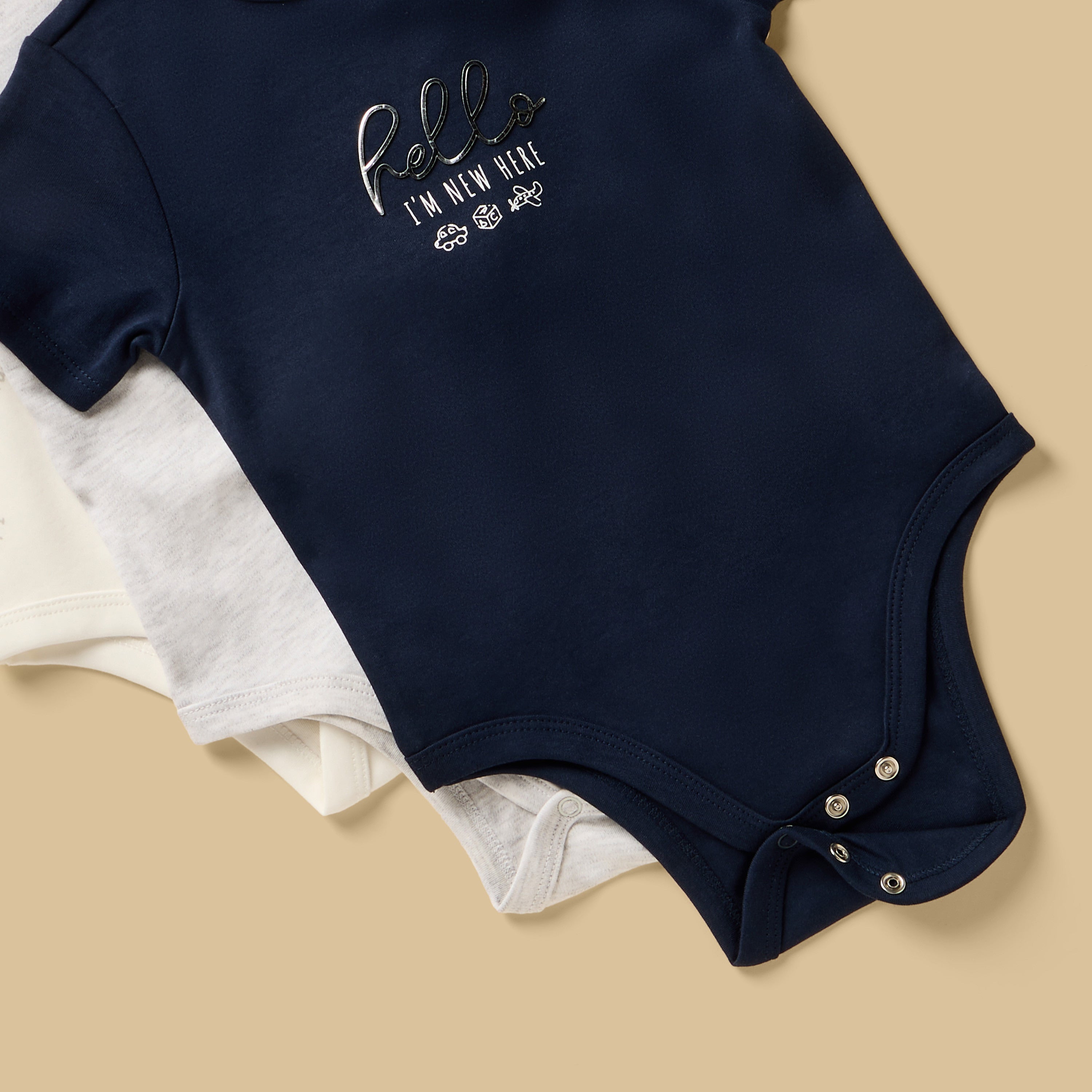 Pack of 3 - Typographic Foil Print Cotton Bodysuit
