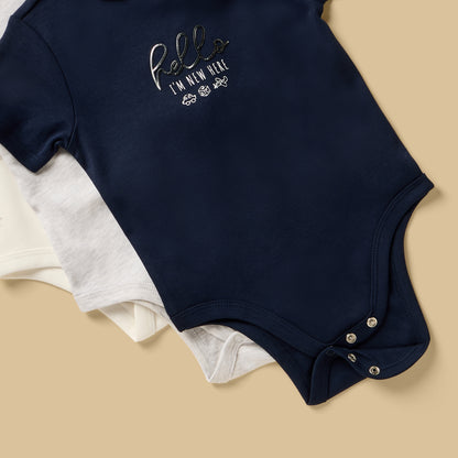 Pack of 3 - Typographic Foil Print Cotton Bodysuit