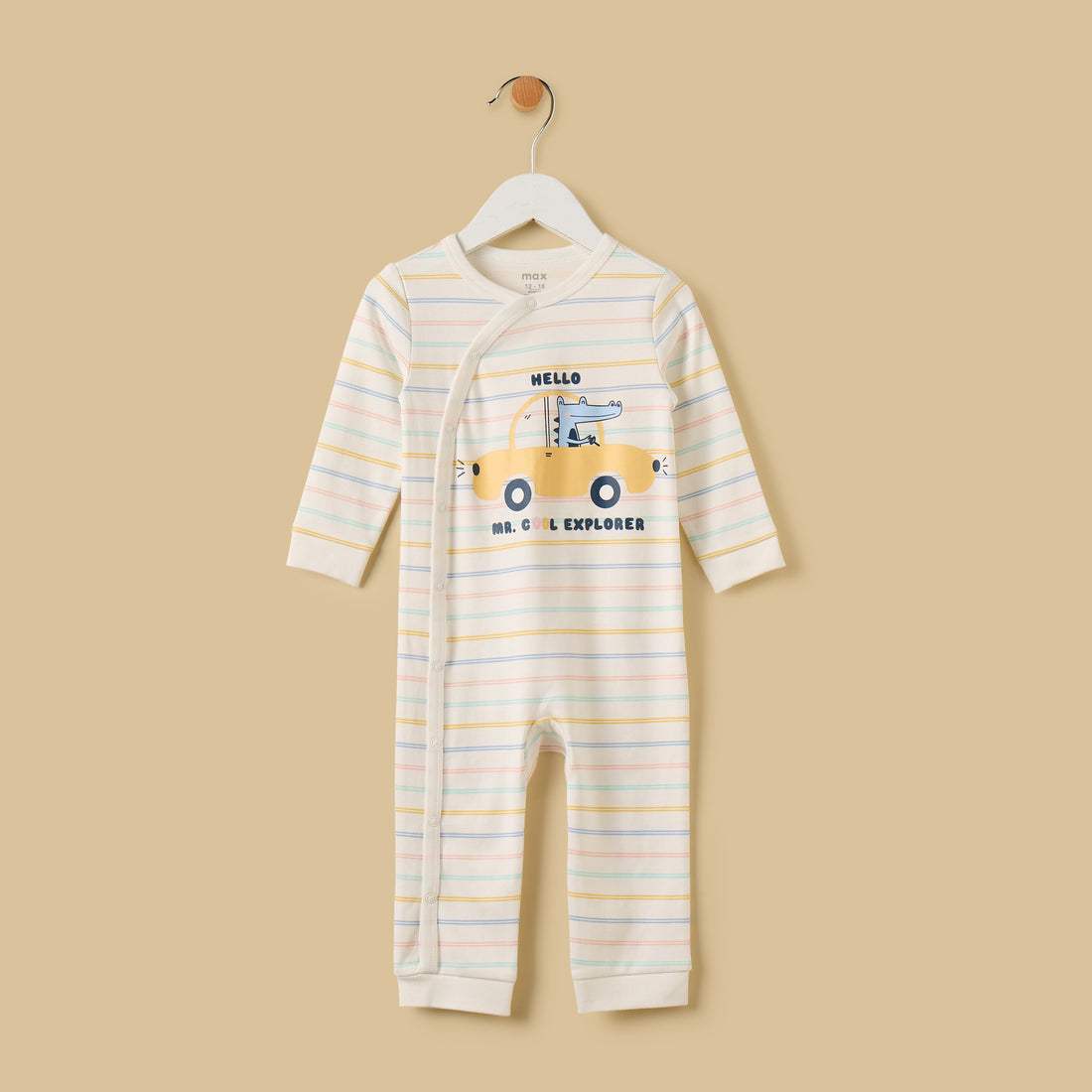 Striped Cotton Sleepsuit - White