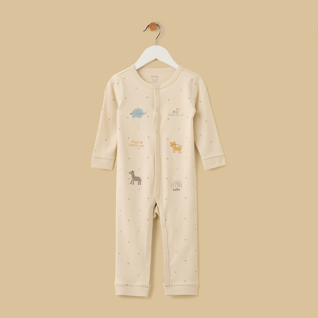 Safari Animal Embroidered Sleepsuit - Cream / 12-18 mths