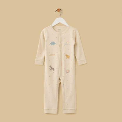 Safari Animal Embroidered Sleepsuit - Cream / 12-18 mths